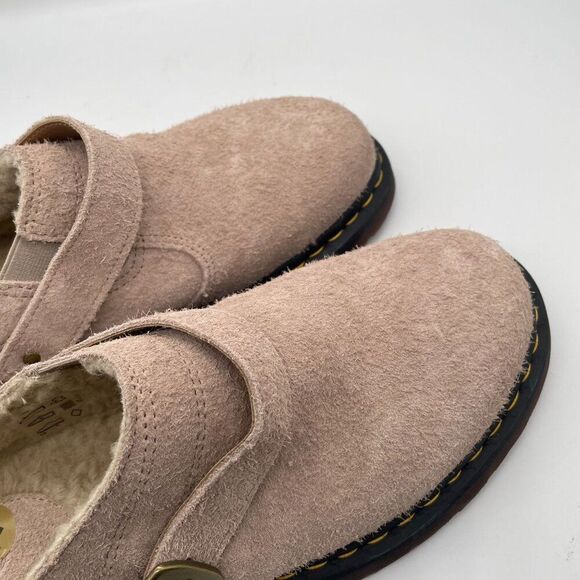 Dr. Martens Isham Mens 12 Beige Taupe Suede Slingback Buckle Mule Clog Shearling - Picture 6 of 9